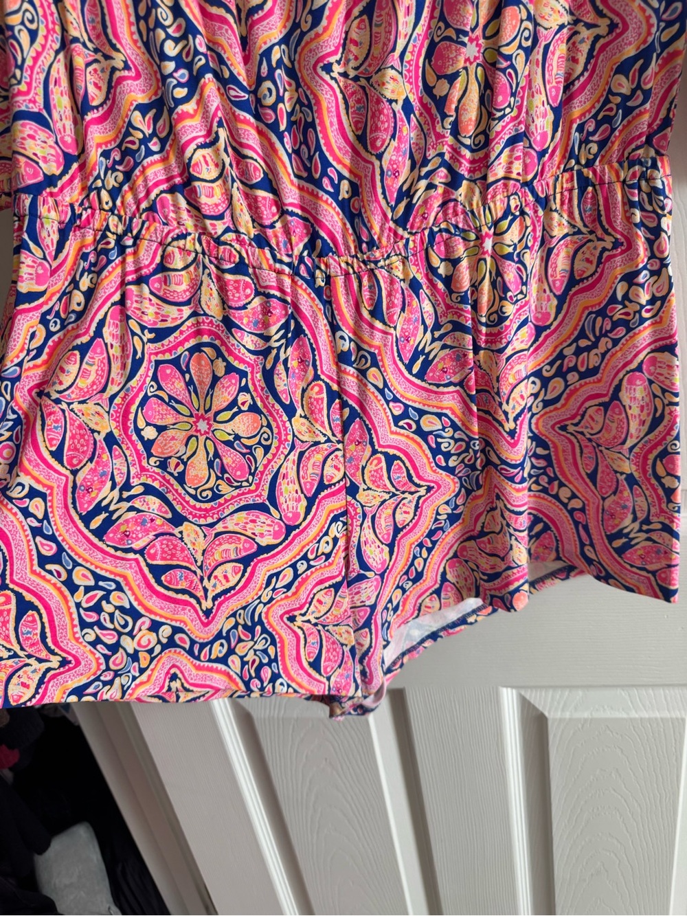 Lilly Pulitzer Pink and Navy Off-Shoulder Romper - Picture 4 of 4